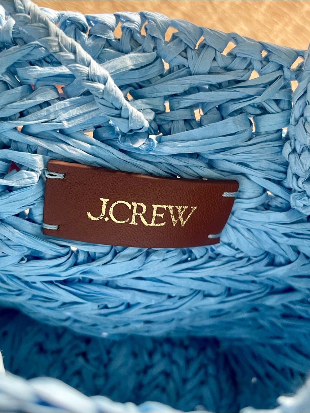 J. Crew Sky Blue Woven Raffia Bucket Tote